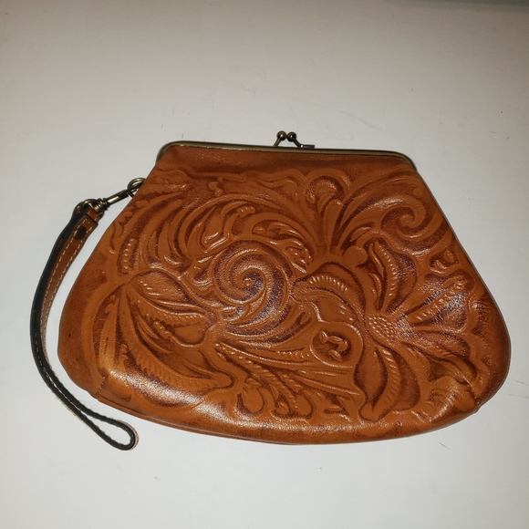 Patricia Nash Savena Cognac Tooled Leather Wristlet - Picture 2 of 7